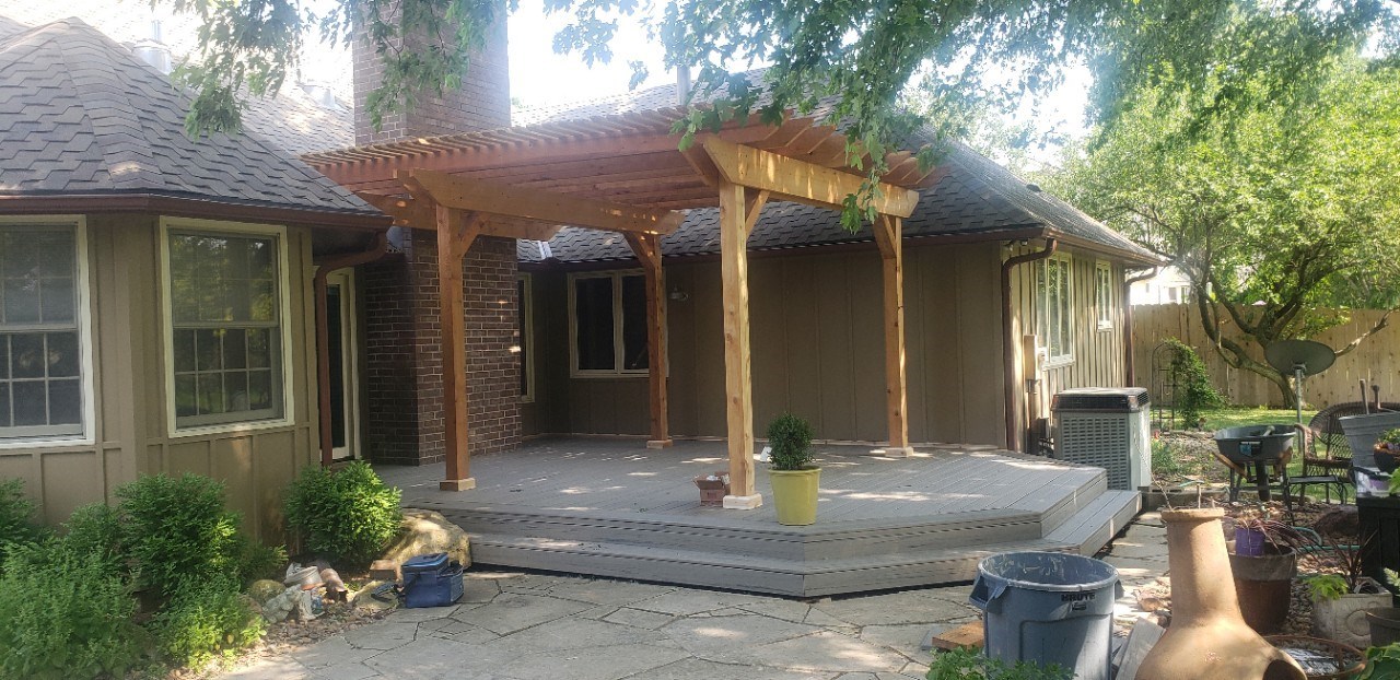 back patio with wooden awning