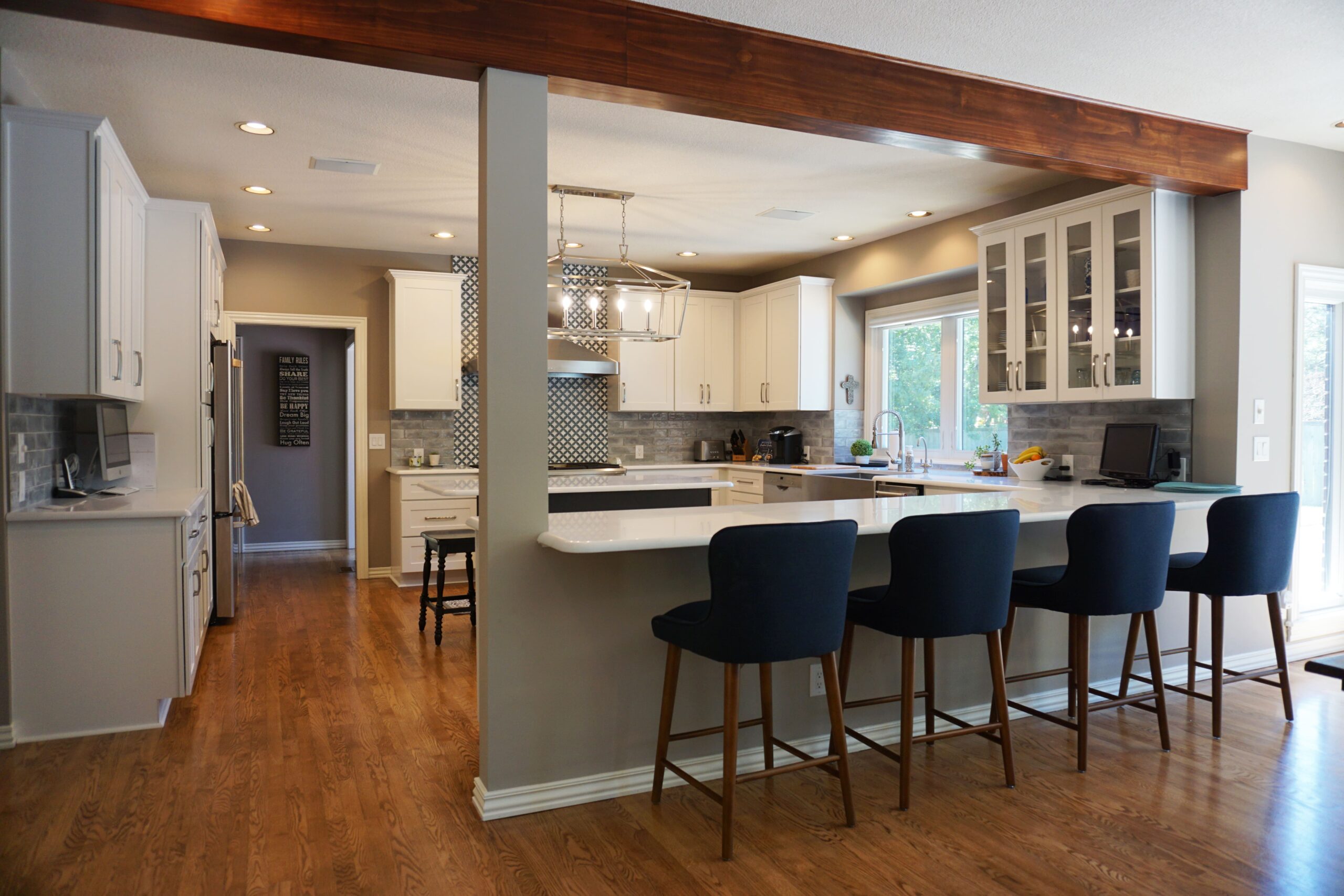 Open concept kitchen with countertop bar